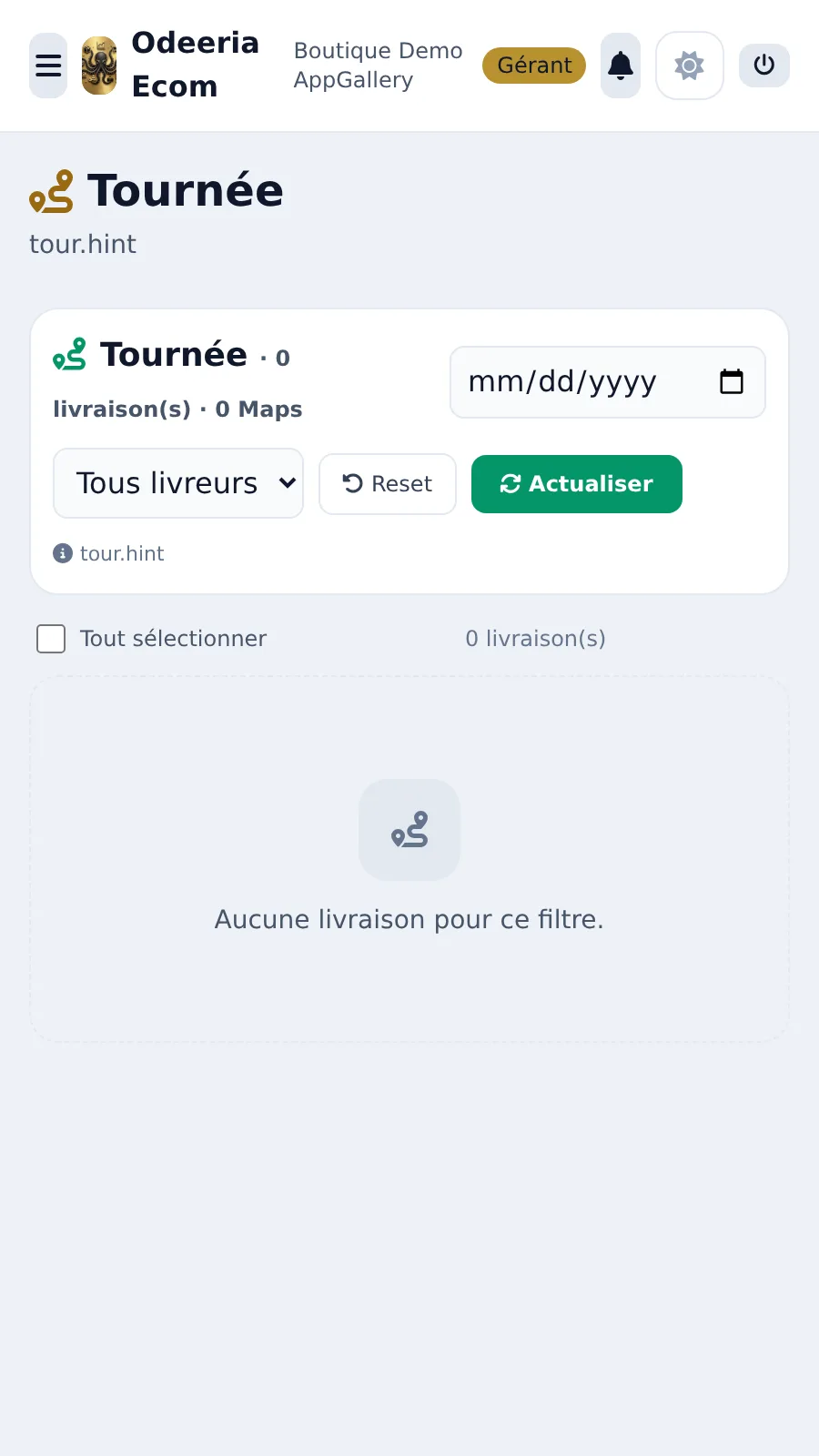Écran livraison et suivi des colis